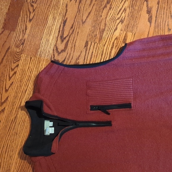 The Territory Ahead Maroon Brick Red WOOL 1/4 ZIP Gorpcore Sweater VEST Sz L - Picture 4 of 10